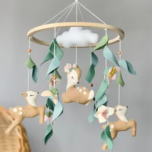 定制三只小鹿花离开天花板悬挂装饰婴儿淋浴礼物新生毛绒玩具婴儿床手机