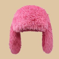 Chapeau Bob d'Hiver en Gros Couleur Bonbon, en Peluche Moelleuse avec Oreilles de Lapin, Chapeau Chaud Amusant et Mignon avec Oreilles