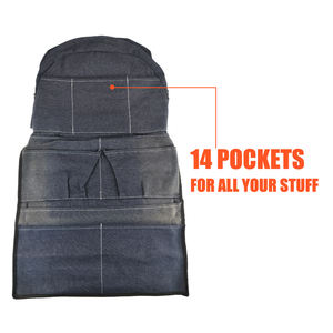 Organisateur de dossier de siège de voiture en tissu denim de luxe avec poches de rangement et distributeurs de sacs - Product Image 6