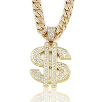 Collier chaîne cubaine avec pendentif dollar incrusté de cristaux, style hip-hop pour enfants, accessoires de danse de rue et de boîte de nuit – Vente chaude