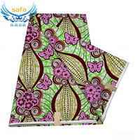 Kain Katun Wax Afrika Organik Combed Yarn Motif Gold Wax Print Gaya Ghana Glitter Ankara Batik Tenun untuk Pakaian/Garmen