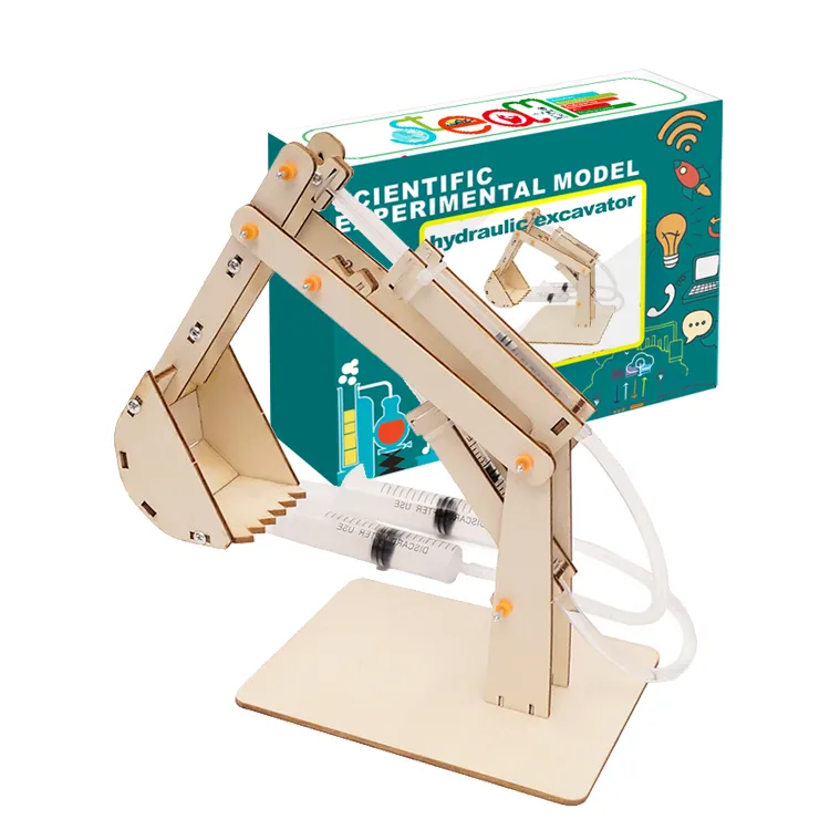 2021 Shopfiy hot stem montesori toys DIY Hydraulic excavator excavator model educational kids learning toys wooden toy
