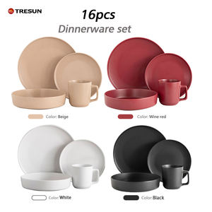 China Luxury Factory Manufacture 16 Pieces Matte Wine Red <b>Stoneware</b> <b>Plates</b> Sets Eco-Friendly Ceramic Dinnerware - Product Image 4