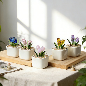 Adorno de Vidrio en Maceta, Simulación de Ramo de Tulipanes, Decoración de Escritorio, Mini Flor Artesanal, Venta al por Mayor - Product Image 4
