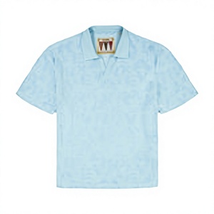 เสื้อโปโลผู้ชายสีฟ้าอ่อน แขนสั้น ทรงปกติ ผ้าถัก สีพื้น สไตล์ลำลอง ผลิตโดย OEM พรีเมียม รับผลิตตามแบบ OEM/ODM - Product Image 1