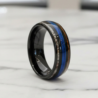 Bague en tungstène plaqué noir de 8 mm pour homme, incrustée de bois de cerf, de bois et de lignes de poisson, polie en forme de dôme, unisexe, tendance, pour fiançailles et mariage