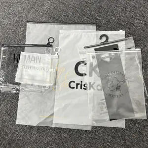 Tas Plastik Buram Kosmetik PVC Bening Cetak Kustom Zip Lock dengan Ritsleting Kemasan Kantong Ritsleting untuk Kemasan Pakaian