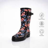 Bottes de pluie en caoutchouc naturel pour femmes, écologiques, imprimé floral, imperméables, mi-mollet, vente en gros d'usine, vente en vrac
