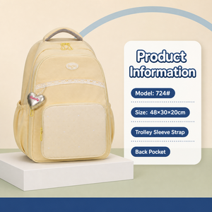 Sac à dos scolaire pour filles avec pochette pour trolley, garniture en dentelle, breloque cœur, multi-poches, sac à dos d'écolière - Product Image 3