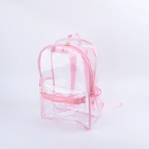 Viaje al aire libre impermeable resistente mochila escolar niños Rosa grande transparente Pvc lindo claro estadio mochila rosa claro mochila