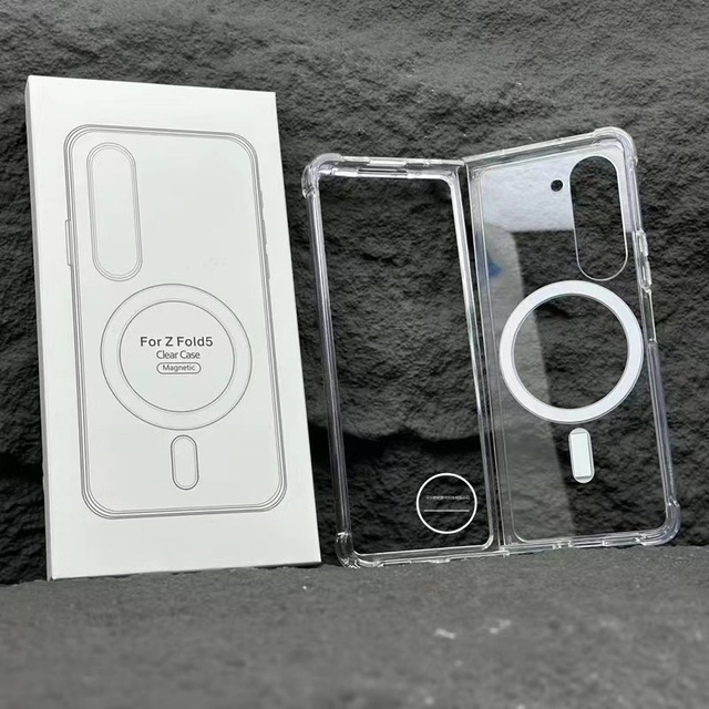 3hree9ine Popular Fashion Foldable Magnetic Luxury & Plain Design Transparent Shockproof Phone Case OPP Bag for Z Flip5