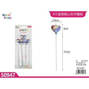 4 Pack a forma di cuore lungo bastone candele decorazione del partito per le celebrazioni - Product Image 1