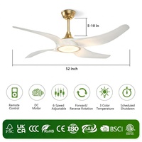 Nouveauté : Ventilateur de plafond décoratif de 52 pouces avec pales en ABS, éclairage, télécommande en option, compatible Tuya Smart, moteur BLDC à économie d'énergie