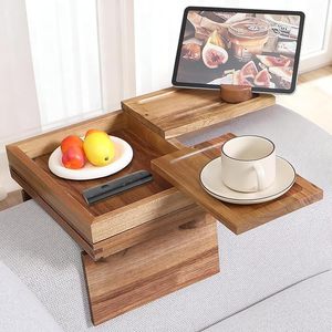 Plateau d'accoudoir de canapé en bois, porte-gobelet pour canapé de salon, porte-gobelet pour boissons, support pour téléphone portable et collations avec tiroirs, solide - Product Image 1