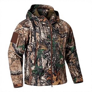 Men's Hooded <b>Camouflage</b> Fleece <b>Jacket</b> Windproof Polyester Regular Fit with Zipper Closure Autumn Casual Style - Product Image 1