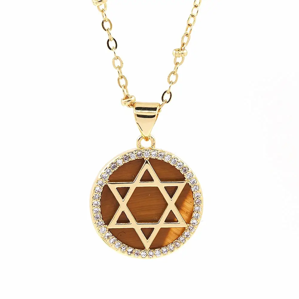 Fashion Natural Stone Star Of David Necklace Pearl Shell Solomon Accessories Gold Plated Long Chain Jewish Jewelry Wholesale