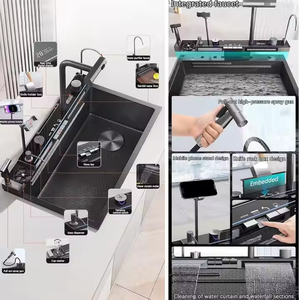 2025 nuove tendenze lavello da cucina multifunzione a cascata intelligente fatto a mano <span class=keywords><strong>con</strong></span> supporto per cellulare e pistola a spruzzo - Product Image 4