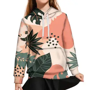 De gros hoodies 11 ans filles-Sweat-shirt imprimé, imprimé feuilles et points pour enfants, vêtement hawaïen, sans couture, Orange et rose, pour enfants de 11 ans, 3D, automne et hiver