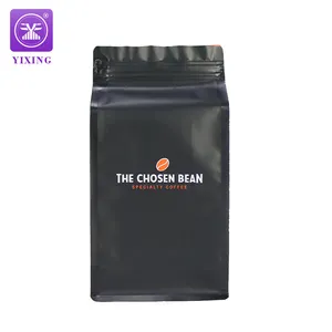 Yixing Packaging Black Flat Bottom Coffee Bag Coffee Bean Bag 150g 250g With Valve Externa Zipper