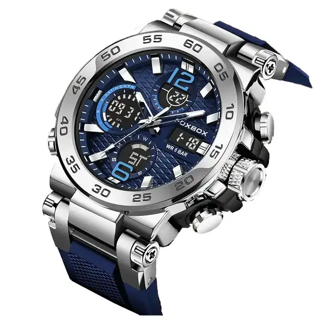 FB0033 Fashion LCD Double Display Wristwatch Luminous Sport Quartz Digital Watch Waterproof Men Clock Relogio Masculino