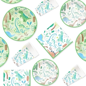 ชุดจานชามกระดาษลายไดโนเสาร์สีเขียว DAMAI สำหรับงานเลี้ยงวันเกิดเด็ก ของตกแต่งธีมไดโนเสาร์ จานกระดาษ ผ้าเช็ดปาก แก้วน้ำ สำหรับงานเลี้ยงฉลองเด็กอ่อน - Product Image 1