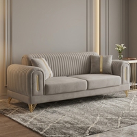 Ensemble de Canapés de Salon de Luxe Nouveau Design, Canapé Velours Moderne 3 Places Décoré d'Acier Doré pour Salon et Villa – Vente en Gros