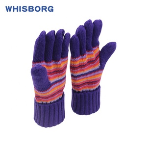 Gants chauds tricotés en coton pour enfants, mignons, à rayures pour bébés, OEM, bleu - Product Image 5