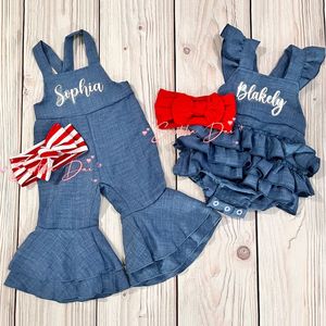 Sœur correspondant ensemble filles 4 juillet tenue une pièce bébé filles combinaisons été cloche bas pull - Product Image 6