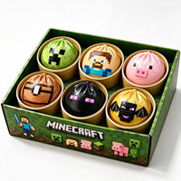 Promotion : Lot de 6 jouets anti-stress personnalisés en TPR, motif dessin animé de jeu de pixels, en forme de pain vapeur, pour enfants et adultes