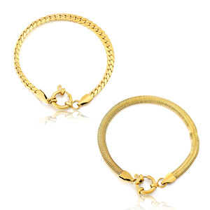 Pulsera de Cadena Plana Tipo Serpiente con Cierre de Resorte en Oro de 18k, Joyería Unisex - Product Image 1