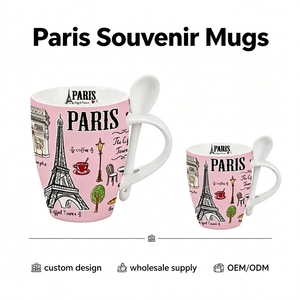 Taza <span class=keywords><strong>de</strong></span> Cerámica Personalizada con Diseño Retro Parisino para Té, <span class=keywords><strong>Café</strong></span> o Chocolate Caliente, Taza <span class=keywords><strong>de</strong></span> Recuerdo <span class=keywords><strong>de</strong></span> París con Cuchara - Product Image 1