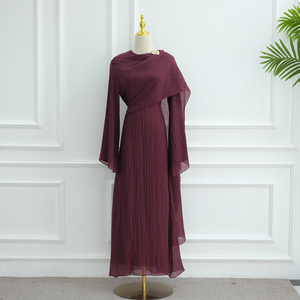 Abito Modesto con Maniche Plissettate e Scialle per Primavera 2025, <span class=keywords><strong>Abbigliamento</strong></span> <span class=keywords><strong>Islamico</strong></span> <span class=keywords><strong>Femminile</strong></span> per Occasioni Casual e Feste - Product Image 4