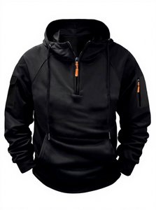 Sudadera con Capucha Blanca para Hombre, Cierre de Cremallera de un Cuarto, Corte Regular, Color Sólido, Bolsillo Frontal, Estilo Casual para Otoño, Felpa de Algodón 2027 - Product Image 4