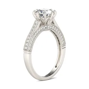 Thời trang cổ điển Nhẫn moissanite Kim Cương Vòng cắt Sterling Silver moissanite Nhẫn đính hôn