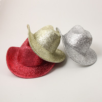 Chapeau de fête de carnaval européen américain chapeau de cowboy à paillettes avec paillettes pour discothèque danse chapeau de performance en soie brillante