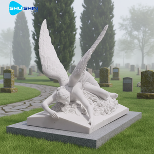 Sculpture commémorative extérieure en marbre blanc sculpté à la main, taille réelle, ange tombé, pierre naturelle, pierre tombale personnalisée - Product Image 5