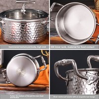 Marmite de cuisson en acier inoxydable 304 à 3 couches, motif martelé, petite, pour cuisine domestique et restaurant