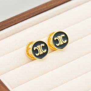 Boucles d'oreilles clous haut de gamme et tendance en verre et cuivre incrustés de micro-zirconias, nouveau design double boucle en C, avant et arrière - Product Image 4