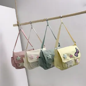 Sac à Bandoulière Grande Capacité Décontracté avec Boucle Absorbante Magnétique Imprimé Lettres Étoiles 3d Dessin Animé Mignon pour Étudiante Filles