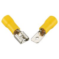 Connecteur de fil de bêche isolé en vinyle mâle et femelle à déconnexion rapide Terminal à sertir électrique 12-10 AWG 6.3mm Jaune 100 Pack