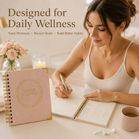 Carnet de fitness personnalisé à spirale, couverture en lin rose, motif floral doré en relief, journal d'entraînement, commande en gros OEM ODM