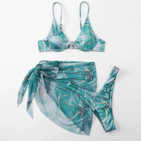 Nouveau style 2026 – Maillot de bain européen pour femme – Bikini trois pièces sexy à motif marbré, impression numérique, tissu respirant – Vente en gros