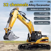 Excavadora RC de Metal a Escala 1:14, 32 Canales, Huina No.1580, Control Remoto, con 5 Accesorios y Batería