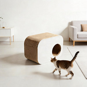 Lit pour chat minimaliste en carton, respirant, avec griffoir en papier, maison de jeu pour chaton d'intérieur, mobilier pour animaux de compagnie - Product Image 2