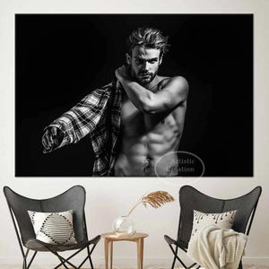 Affiche d'art mural moderne en toile, impression HD rectangulaire verticale, homme <span class=keywords><strong>nu</strong></span> sexy, peinture au pistolet, <span class=keywords><strong>noir</strong></span> <span class=keywords><strong>et</strong></span> <span class=keywords><strong>blanc</strong></span>, pour salon - Product Image 3