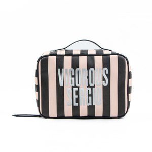 Conjunto de 4 piezas de cuero Pu de rayas rosas de viaje personalizado de gran capacidad disponible bolsa de cosméticos conjunto de belleza de <span class=keywords><strong>maquillaje</strong></span> para mujeres al aire libre - Product Image 3