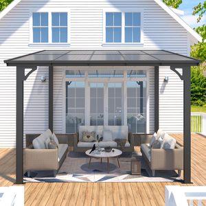 10' X 8' Modern Steel Frame <strong>Gazebo</strong> for Patio Backyard <strong>Small</strong> Wall-Mounted Lean-to Pergola Roof Screen Included <strong>Garden</strong> Decorations - Product Image 5