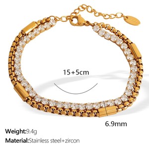Ensemble de bracelets pour femme, comprenant une chaîne tennis, un bracelet à strass, un bracelet à maillons superposables, des perles de zircone et des perles. - Product Image 4
