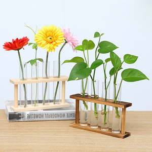 Vaso Idroponico Classico da Tavolo/Parete per la Propagazione di Piante Vive, Tubi in Vetro <span class=keywords><strong>e</strong></span> Legno, Vaso per Piante Aeree da Giardino - Product Image 5