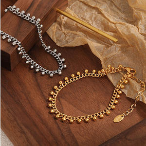 BS4062 Chic Dainty Plaqué Or En Acier Inoxydable <span class=keywords><strong>Gourmette</strong></span> Lien Clouté Pointillé Chaîne Boule Charmes Lever Du Soleil Bracelets - Product Image 1